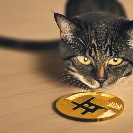 Prompt: a cat programming a new crypto coin, hyper - realism 8 k