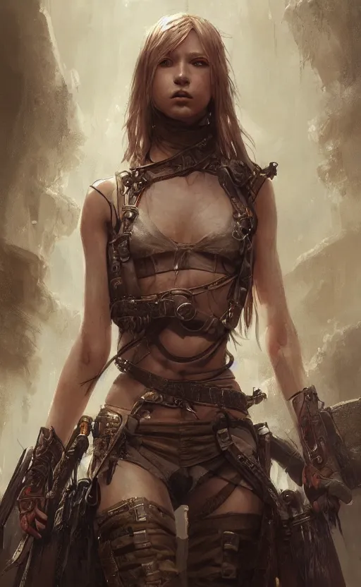 Prompt: a girl from final fantasy live action, mad max, evocative, mystical night, very very very very detailed, award winning, masterpiece digital painting by greg rutkowski, alex grey, artstation, 4 k wallpaper