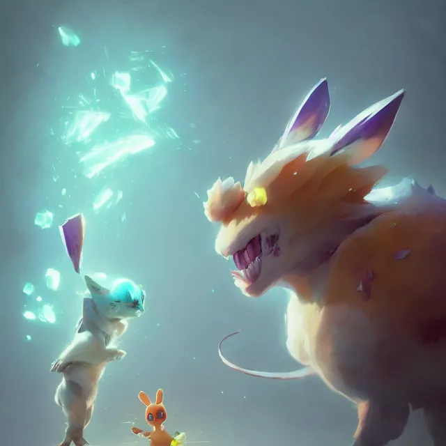 Prompt: a beautiful portrait of a cute pokemon. character design by cory loftis, fenghua zhong, ryohei hase, ismail inceoglu and ruan jia. artstation, volumetric light, detailed, photorealistic, fantasy, rendered in octane