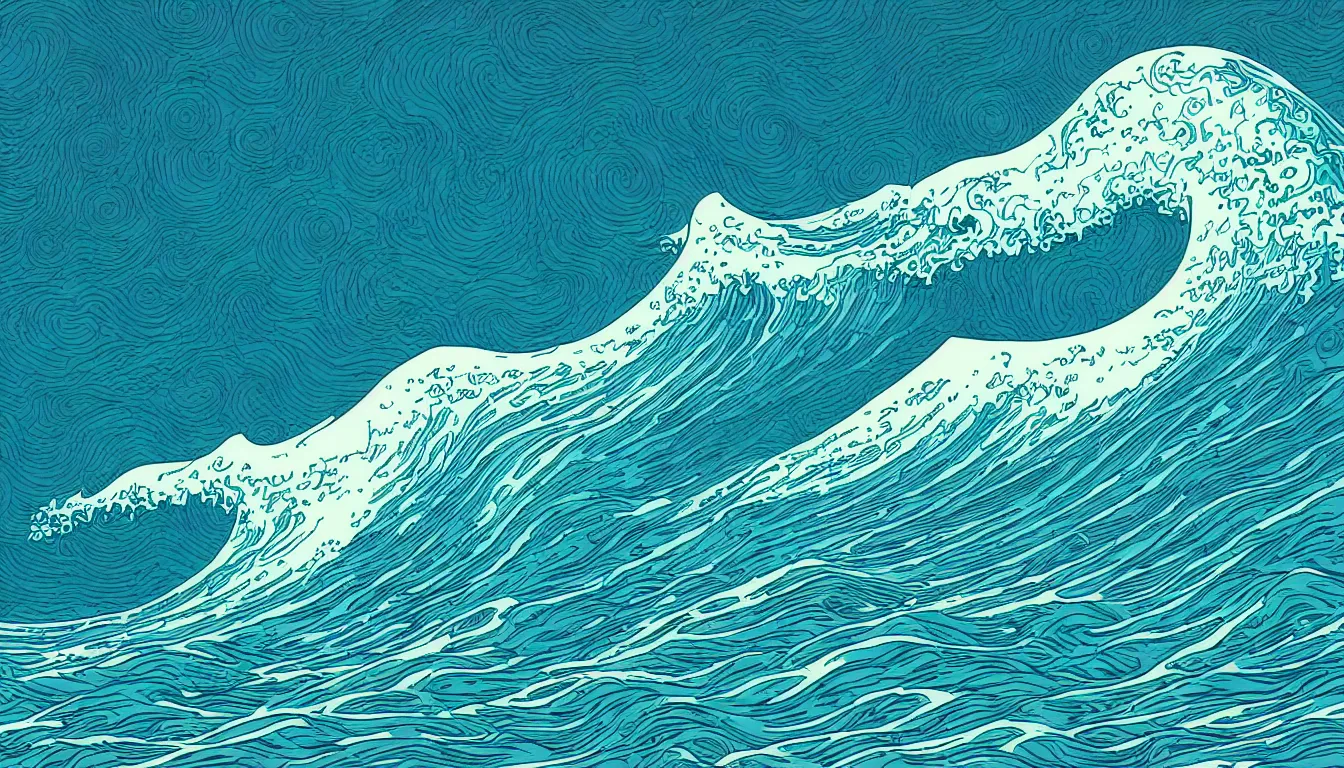 Image similar to ocean wave, land in sight by Kilian Eng, minimalist, detailed