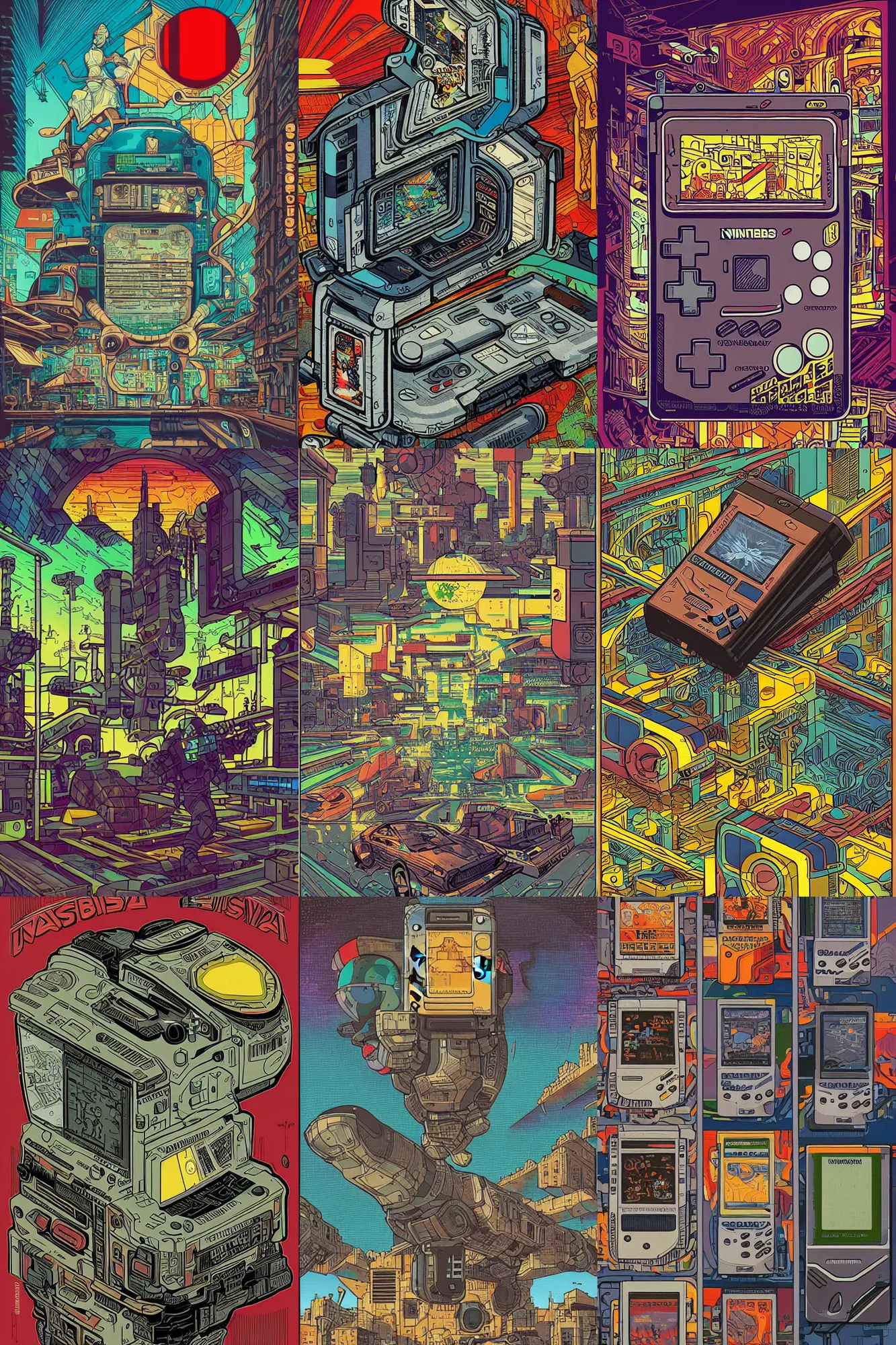 Prompt: nintendo gameboy, italian futurism, da vinci, Dan Mumford, Josan Gonzalez