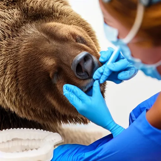 Image similar to a brown bear in dental treatment