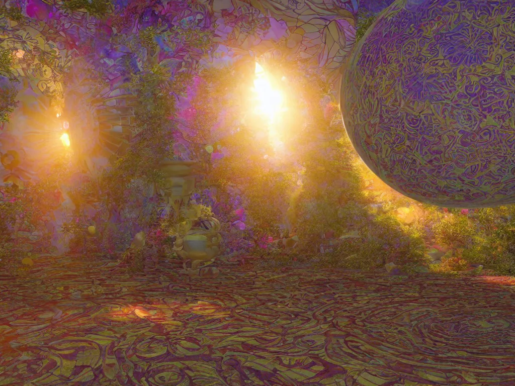 Image similar to ( ( ( ( 3 d render ) ) ) ), sunlight study, the universe is a spheroid region 7 0 5 meters in diameter, art nouveau, kauai, by hans zatzka and ( ( ( ( ( lisa frank ) ) ) ) ), 8 k, sharp focus, octane render