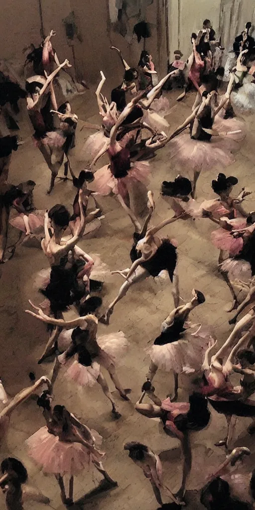 Image similar to oil painting scene from ballet school by kim jung gi