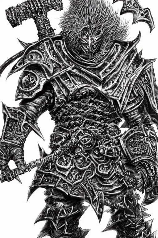 Image similar to chaos warrior, fantasy, warhammer, highly detailed, digital art, sharp focus, trending on art station, kentaro miura manga art style