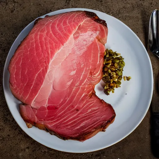 Prompt: a piece of gammon with the face of an extremely angry 6 2 year old man called barry