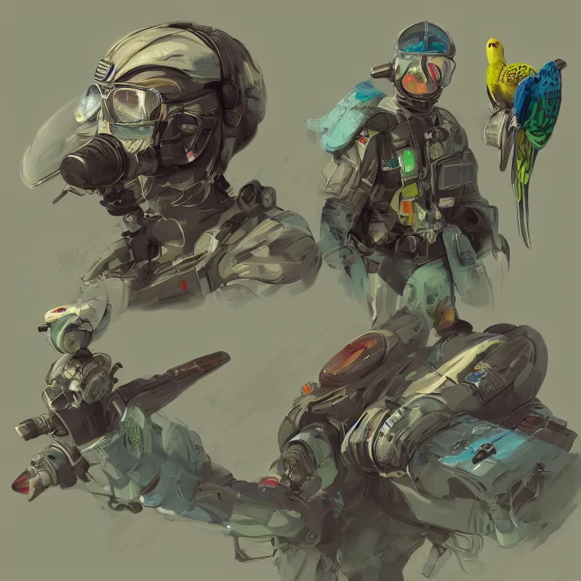 Prompt: budgie as a pilot, concept art, masterpiece, trending on artstation