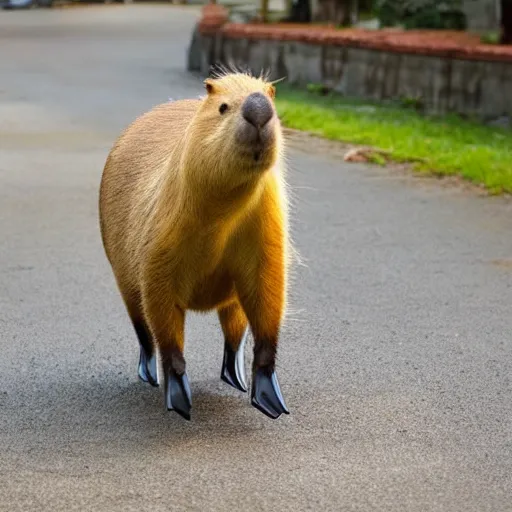 Prompt: capybara riding a razor scooter