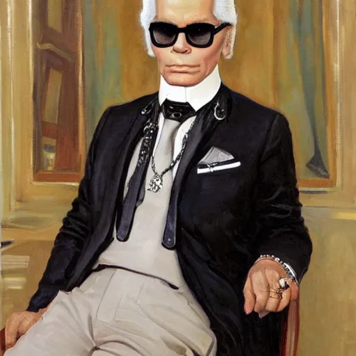 Prompt: a painting of Karl Lagerfeld by J. C. Leyendecker