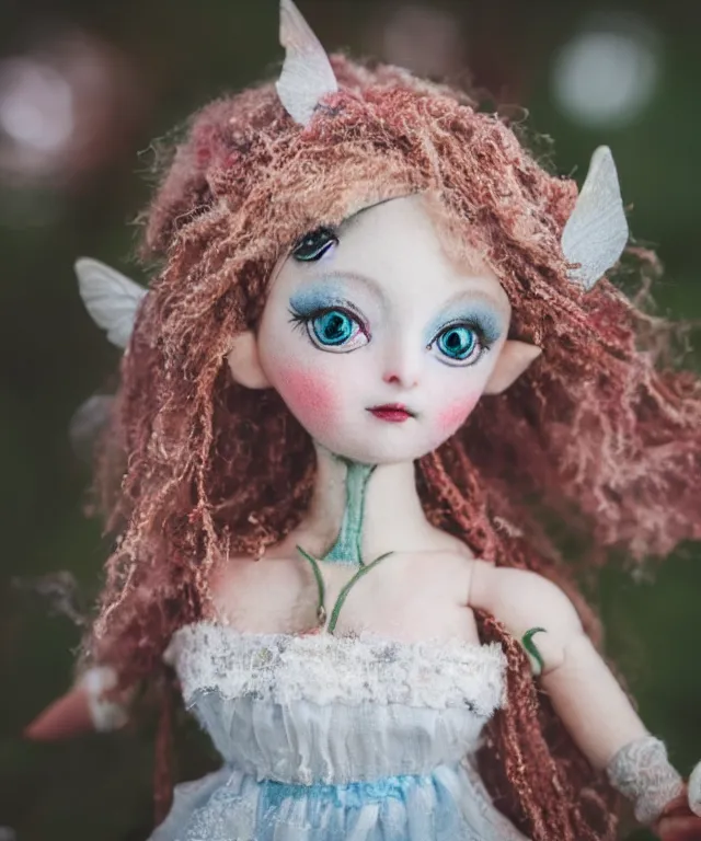 Prompt: high quality presentation photo of a detailed fairy doll in the style of Nicoletta Ceccoli photography 4k f1.8 anamorphic bokeh 4k Canon Nikon