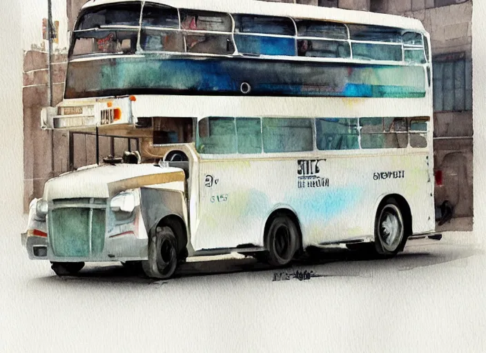Image similar to concept art of a urban bus, pinterest, artstation trending, behance, watercolor, by coby whitmore, silver, laser light,
