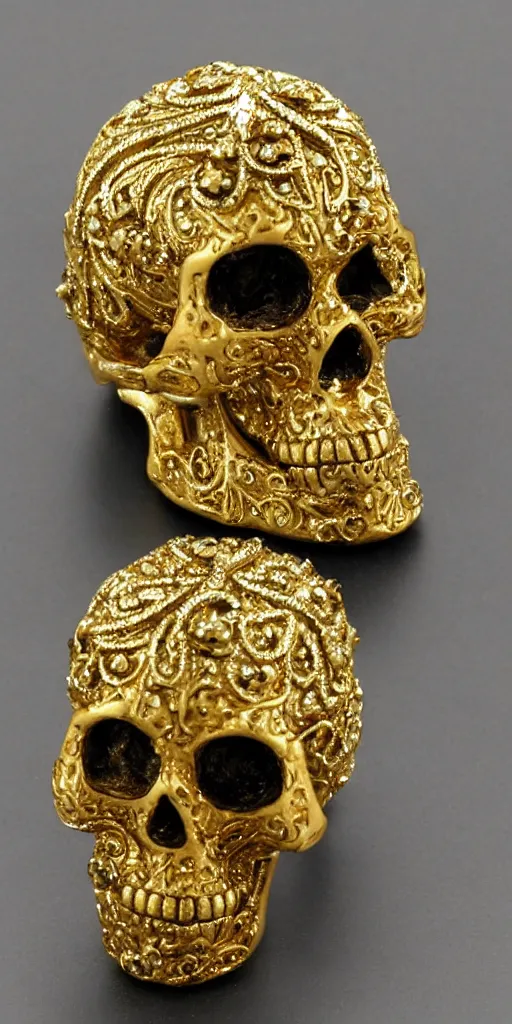 Image similar to ornate gold skull realistic 3 d covered in jewels antique