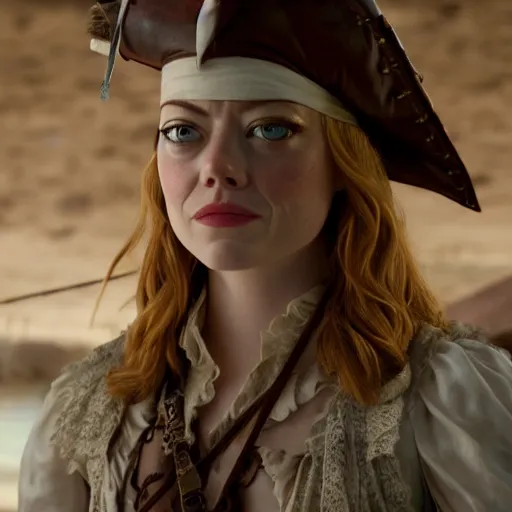 Image similar to film still of emma stone as a pirate movie 4 k