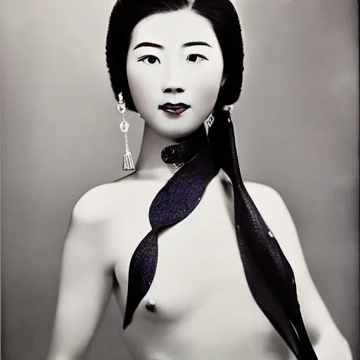 Prompt: photo portrait of chinese beauty by Angus McBean by Mark Mann by Richard Avedon, colorful, sharpen, 4k, 85mm, award winning