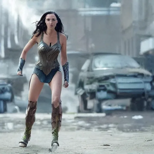 Image similar to movie still of gal gadot as female hulk in the remake of the incredible hulk (2035),