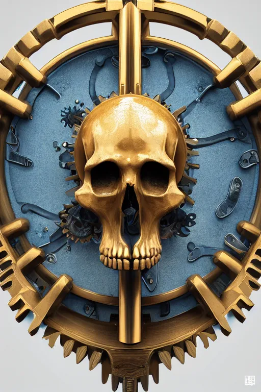 Prompt: clean 3 d render ultra detailed of a skull, intricate art deco and steam punk gears details inside, hyperrealistic, volumetric lighting, ultra detailed, elegant, octane render, blue and gold, 8 k, trending on artstation, unreal engine