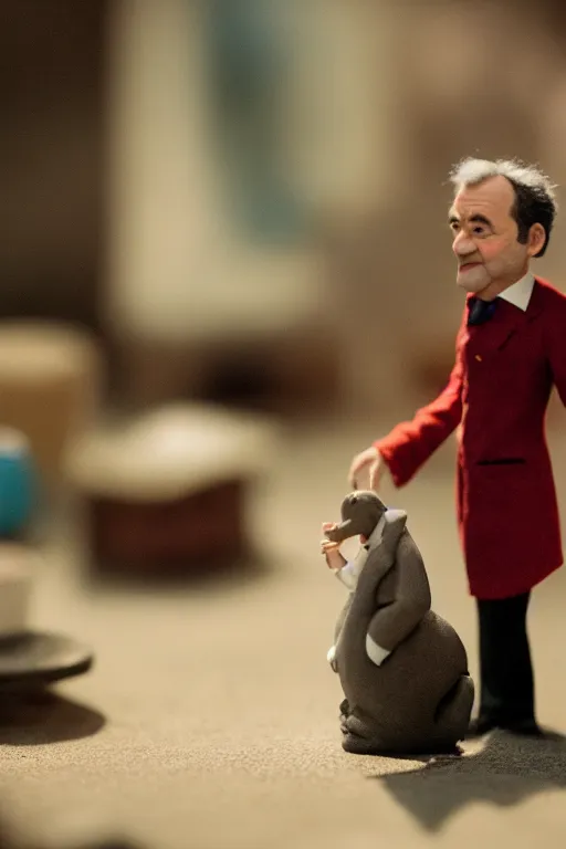 Image similar to a cinematic film still of a claymation stop motion film starring bill murray, shallow depth of field, 8 0 mm, f 1. 8