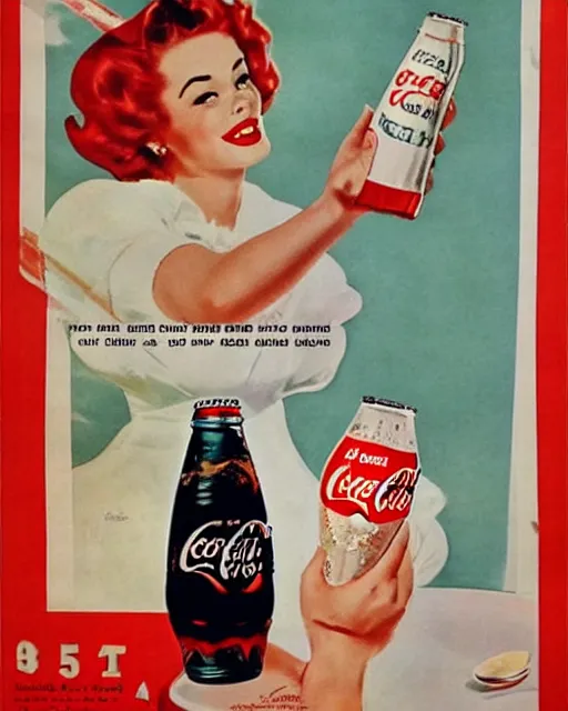 Prompt: enjoy a delicious cold coke 1950 poster