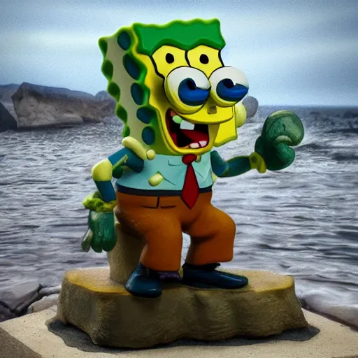 Prompt: SpongeBob Squarepants stone statue by Michelangelo, Dramatic Lighting by Brom, trending on Artstation, golden hour