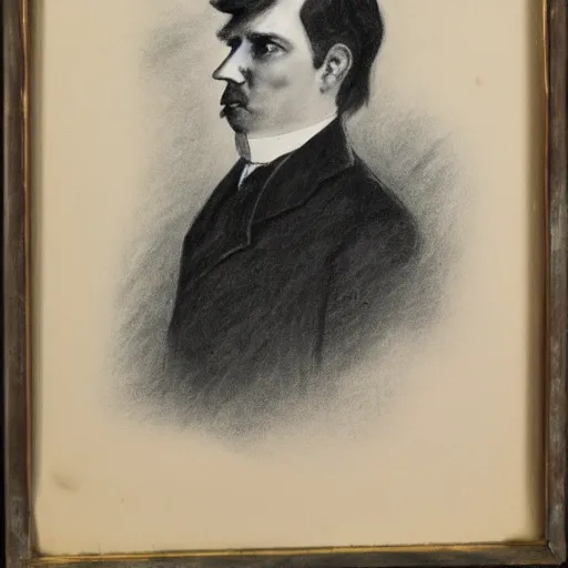 Image similar to charcoal portrait of an early 20th century british gentleman, sideburns