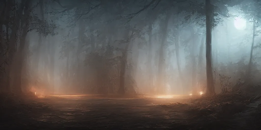 Prompt: a thick swirling fog, soft lighting, night, unreal engine, digital art, 8 k, oil painting, fantasy art, illustration, detailed and intricate environment