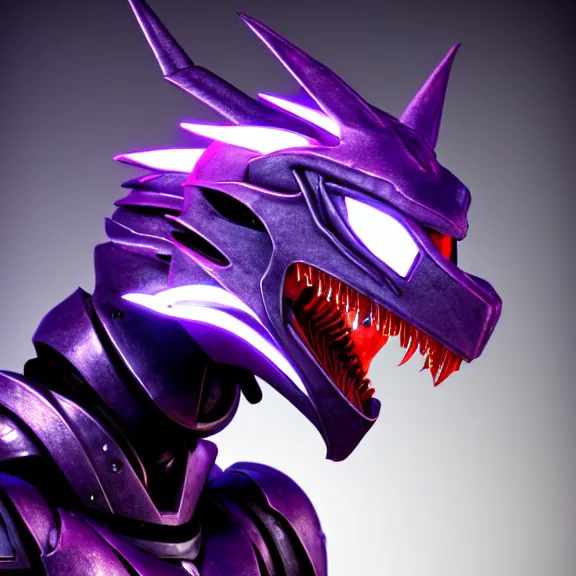 Image similar to high quality close up headshot of a cute beautiful stunning robot anthropomorphic female dragon, with sleek silver armor, purple flesh, glowing LED eyes, facing the camera, high quality maw open and about to eat you, you being dragon food, the open maw being detailed and soft, highly detailed digital art, furry art, anthro art, sci fi, warframe art, destiny art, high quality, 3D realistic, dragon mawshot, maw art, furry mawshot, macro art, dragon art, Furaffinity, Deviantart