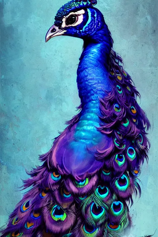 Prompt: a beautiful portrait of a cute cyberpunk peacock by sandra chevrier and greg rutkowski and wlop, purple blue color scheme, high key lighting, volumetric light, digital art, highly detailed, fine detail, intricate, ornate, complex, octane render, unreal engine, photorealistic