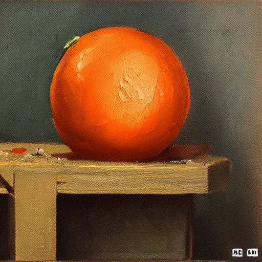 Image similar to a painting of a rotting orange trending on art station high quality