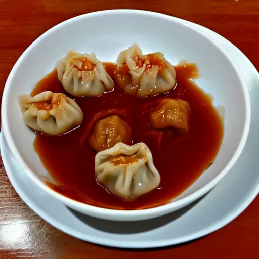 Image similar to delicious dumplings with chili sauce made by ghibli studios