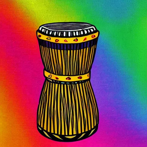 Prompt: musical notes emanating from a bongo drum, digital art, highly detailed, high quality, bright colors,