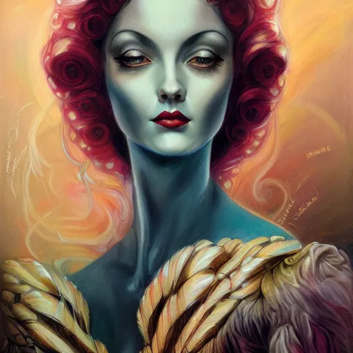 Prompt: an art deco portrait in the style of anna dittmann and donato giancola and charles dulac.