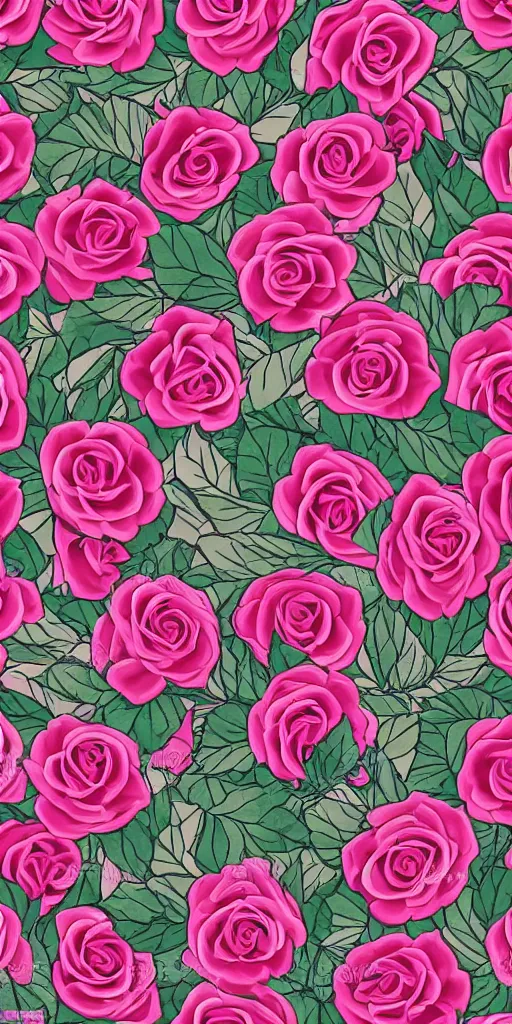 Image similar to seamless pattern of beautiful roses with leaves and throns, colourful, symmetrical, repeating 35mm photography