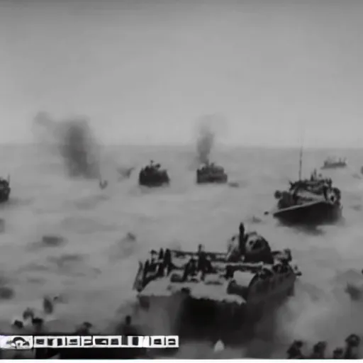 Prompt: go pro footage of d - day invasion, violent, blood, realistic