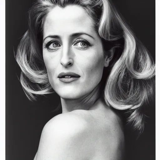 Prompt: photo of a gorgeous 30-year-old Gillian Anderson with a 1970s hairstyle by Mario Testino, detailed, head shot, award winning, Sony a7R -