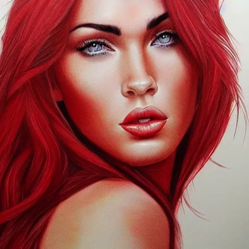 Image similar to “Beautiful Megan Fox Red pencil paintings, ultra detailed portrait, 4k resolution”