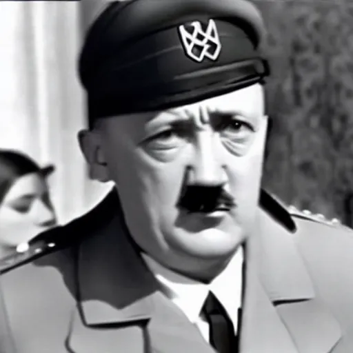 Image similar to A still of Hitler performing in a 1970s music video