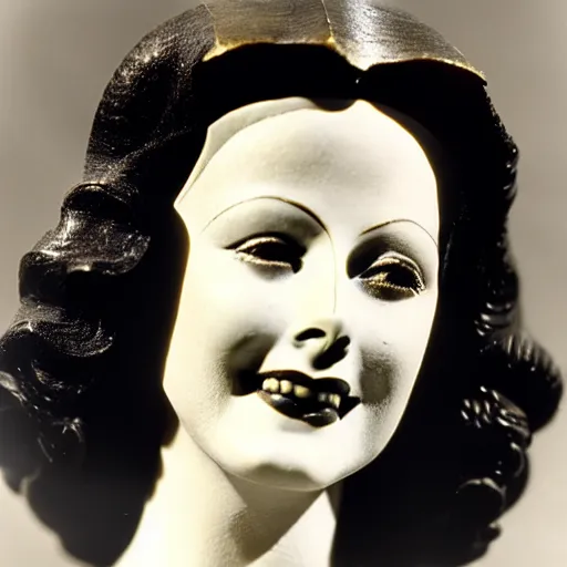 Image similar to antique sculpture of hedy lamarr, she is smiling