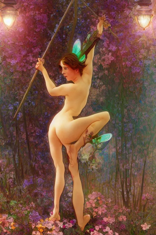 Prompt: A beautiful pole dancing fairie, cinematic lighting, soft bokeh, fantasy, modern, colourful, highly detailed, digital painting, artstation, deviantart, concept art, sharp focus, illustration, by alphonse mucha