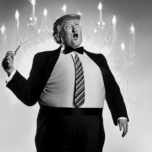 Image similar to movie still of Donald Trump as Mr Creosote from Monty Python's the Meaning of Life