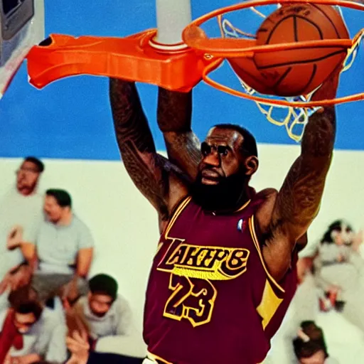 Image similar to baby lebron james dunking in the nba