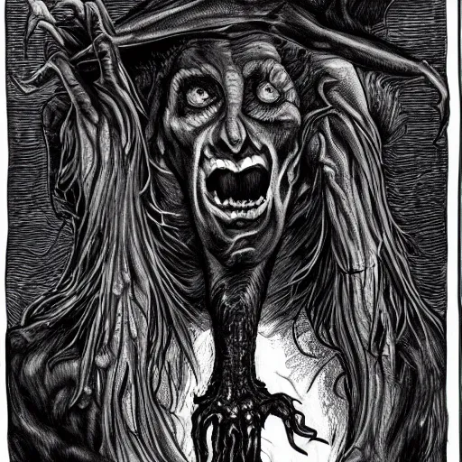 Image similar to a demonic witch eating a human, inspired by the thing, david lynch, cronenberg, rob zombie film