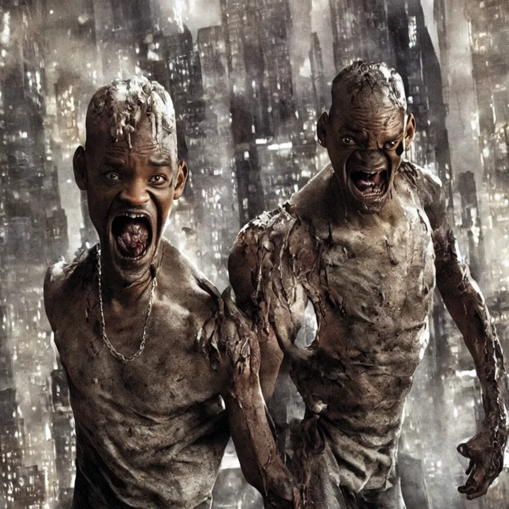 Image similar to Will Smith as a monster from the movie I am legend, realistic, photo, hyperdetailed