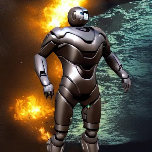 Image similar to realistic advanced iron suit in the bottom of a lake