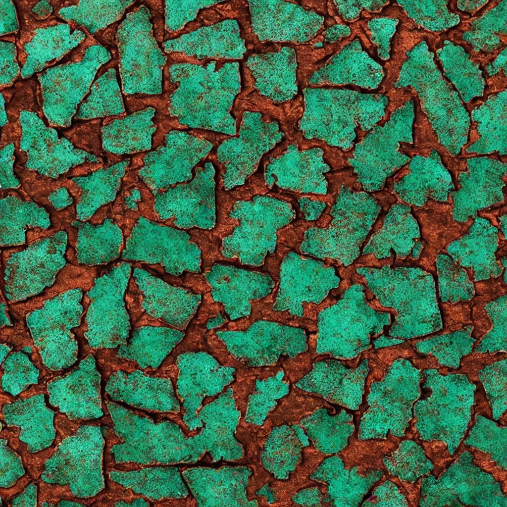 Prompt: green oxidized copper shaped like tiles texture material, high definition, high detail, 8k, photorealistic