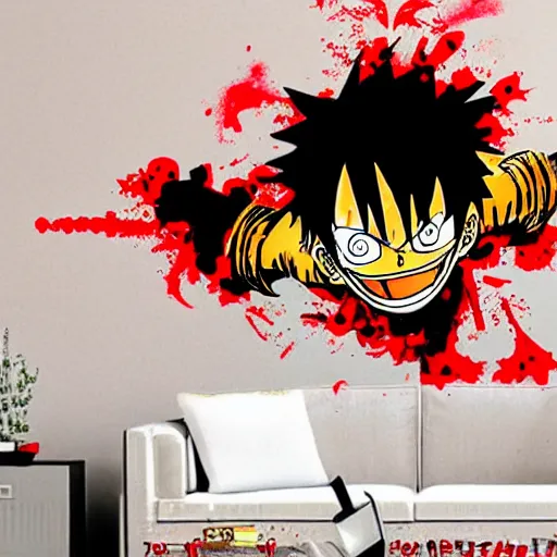 Image similar to die cut sticker, gatling attack by luffy, splatter paint