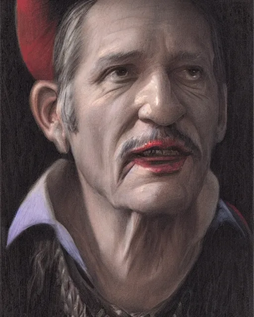 Image similar to frame portrait of ted cruz, court jester in renaissance era, fantasy 3 d render, masterpiece, by donato giancola and greg rutkowski and wayne barlow and zdzisław beksinski, high contrast, realistic face