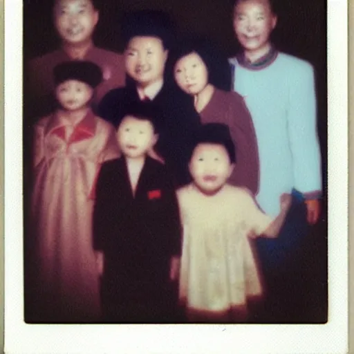 Image similar to kim jong creepy family, polaroid