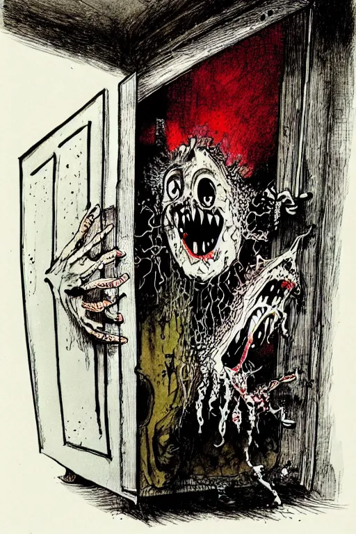 Prompt: monster hiding in the closet by ralph steadman