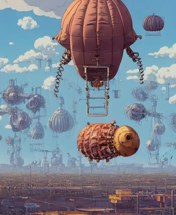 Prompt: inflated industrial plant made from obese isopod mollusk octopus, in the style of puffy spaceship, skeletons, bones, partly cloudy, spooky, dramatic lighting, by geof darrow, bill sienkiewicz, dan mumford, yusuke murata, makoto shinkai, ross tran, cinematic, unreal engine, cel shaded, featured on artstation, pixiv