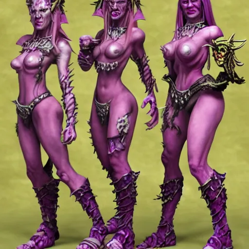 Image similar to Realistic Slaanesh daemonettes from Warhammer Total War, Highly Detailed